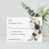 Navy Blue & Blush Pink Floral UAWG RSVP Karte (Stehend Vorderseite)