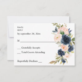 Navy Blue & Blush Pink Floral UAWG RSVP Karte