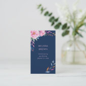 Navy Blue Blush Pink Floral Wasserfarbe Vertikal Visitenkarte (Stehend Vorderseite)