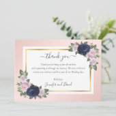 Navy Blue Blush Pink Gold Blumenkarte Dankeskarte (Stehend Vorderseite)