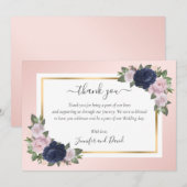Navy Blue Blush Pink Gold Blumenkarte Dankeskarte (Vorne/Hinten)