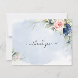 Navy Blue & Blush Pink Hochzeit Dankeschön Karte