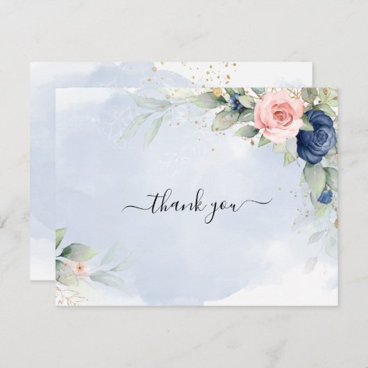 Navy Blue & Blush Pink Hochzeit Dankeschön Karte (Vorne/Hinten)