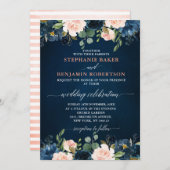 Navy Blue Blush Pink Rose Boho Einladung Hochzeit (Vorne/Hinten)