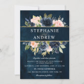 Navy Blue Blush Pink Rose Boho Hochzeit Einladung (Vorderseite)