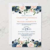 Navy Blue Blush Pink Rose Boho Hochzeit Einladung (Vorderseite)