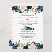 Navy Blue Blush Pink Rose Boho Hochzeit Einladung (Vorne/Hinten)