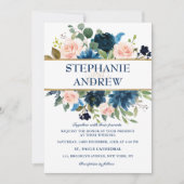 Navy Blue Blush Pink Rose Boho Hochzeit Einladung (Vorderseite)
