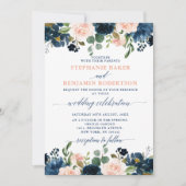 Navy Blue Blush Pink Rose Boho Hochzeit Einladung (Vorderseite)