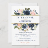 Navy Blue Blush Pink Rose Boho Hochzeit Einladung (Vorderseite)