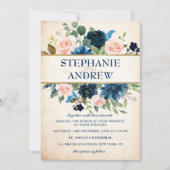 Navy Blue Blush Pink Rose Boho Hochzeit Einladung (Vorderseite)
