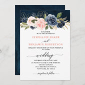 Navy Blue Blush Pink Rose Boho Hochzeit Einladung (Vorne/Hinten)