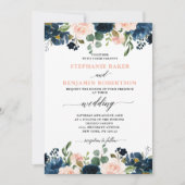 Navy Blue Blush Pink Rose Boho Hochzeit Einladung (Vorderseite)