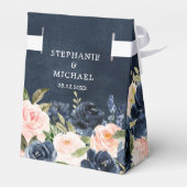 Navy Blue Blush Pink Rose Boho Hochzeit Geschenkschachtel (Rückseite)
