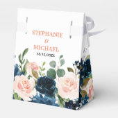 Navy Blue Blush Pink Rose Boho Hochzeit Geschenkschachtel (Rückseite)