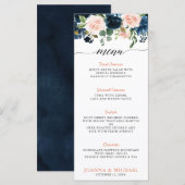 Navy Blue Blush Pink Rose Boho Hochzeit Menükarte (Vorne/Hinten)