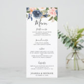 Navy Blue Blush Pink Rose Boho Hochzeit Menükarte (Stehend Vorderseite)