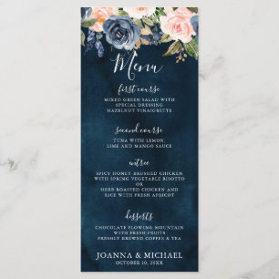 Navy Blue Blush Pink Rose Boho Hochzeit Menükarte
