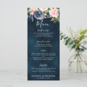 Navy Blue Blush Pink Rose Boho Hochzeit Menükarte (Stehend Vorderseite)