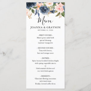 Navy Blue Blush Pink Rose Boho Hochzeit Menükarte