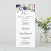 Navy Blue Blush Pink Rose Boho Hochzeit Menükarte (Stehend Vorderseite)