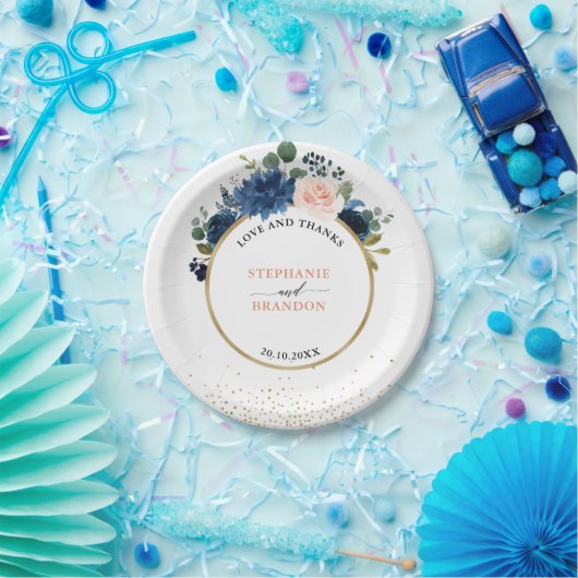 Navy Blue Blush Pink Rose Boho Hochzeit Pappteller (Party)