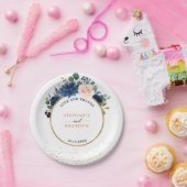 Navy Blue Blush Pink Rose Boho Hochzeit Pappteller (Party)