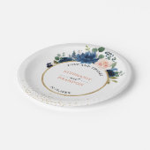 Navy Blue Blush Pink Rose Boho Hochzeit Pappteller (Schrägansicht)