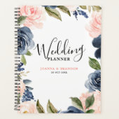 Navy Blue Blush Pink Rose Boho Hochzeit Planer (Vorderseite)