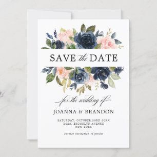Navy Blue Blush Pink Rose Boho Hochzeit Save The Date