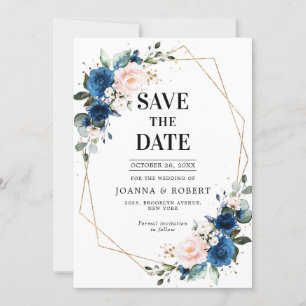 Navy Blue Blush Pink Rose Boho Hochzeit Save The Date