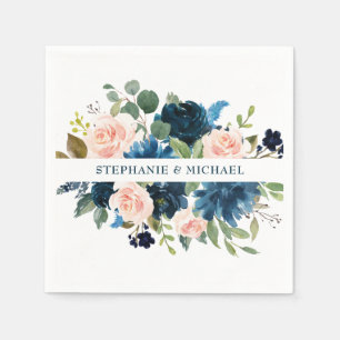 Navy Blue Blush Pink Rose Boho Hochzeit Serviette