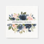 Navy Blue Blush Pink Rose Boho Hochzeit Serviette (Vorderseite)