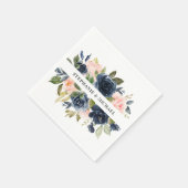 Navy Blue Blush Pink Rose Boho Hochzeit Serviette (Ecke)