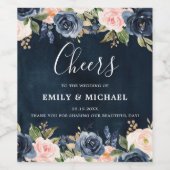 Navy Blue Blush Pink Rose Boho Hochzeit Weinetikett (Einzelnes Label)