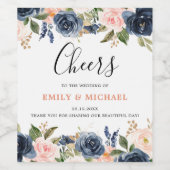 Navy Blue Blush Pink Rose Boho Hochzeit Weinetikett (Einzelnes Label)