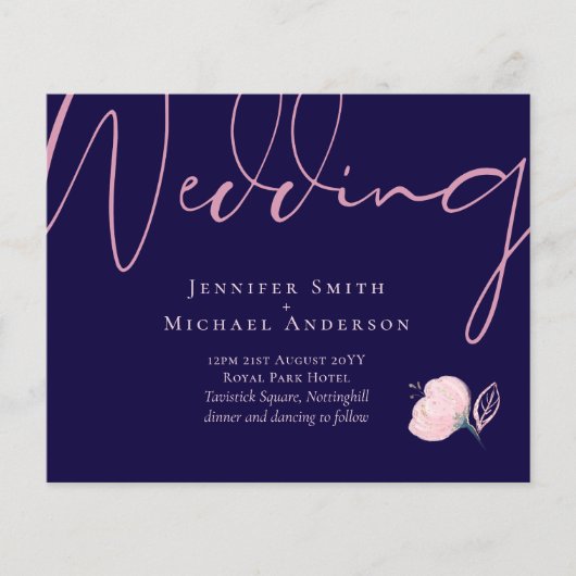 Navy Blue Blush Pink Rosegold Hochzeitbudget (Vorderseite)