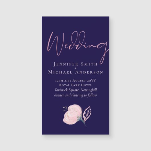 Navy Blue Blush Pink Rosegold Hochzeitbudget Magnetkarte (Vorderseite)