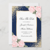 Navy Blue Blush Pink Roses Foto Save the Date (Vorderseite)
