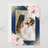 Navy Blue Blush Pink Roses Foto Save the Date (Rückseite)