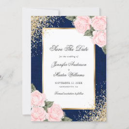 Navy Blue Blush Pink Roses Foto Save the Date