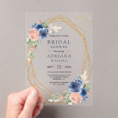 Navy Blue Blush Pink Roses Geometric Bridal Shower Acryleinladungen (Insitu (Handheld))