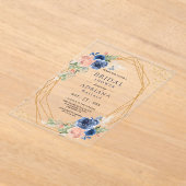 Navy Blue Blush Pink Roses Geometric Bridal Shower Acryleinladungen (Ablage )