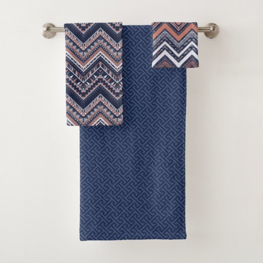 NAVY BLUE & BLUSH PINK TRIBAL ETHNIC PATTERN BADHANDTUCH SET (Insitu)