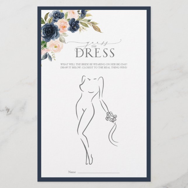 Navy Blue Blush Pink Watercolor Brautparty Game (Vorderseite)