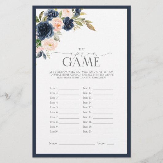 Navy Blue Blush Pink Watercolor Brautparty Game (Vorderseite)