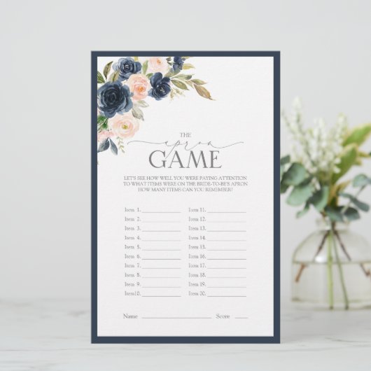 Navy Blue Blush Pink Watercolor Brautparty Game (Stehend Vorderseite)