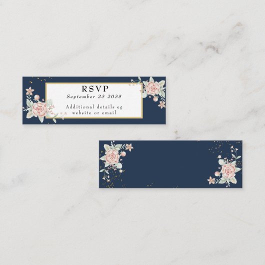 Navy Blue Blush Pink Wedding RSVP Mini Visitenkarte (Vorne/Hinten)