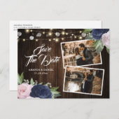 Navy Blue Blush Save the Date Foto Postcard Ankündigungspostkarte (Vorne/Hinten)