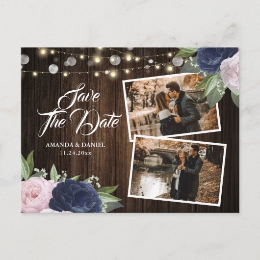 Navy Blue Blush Save the Date Foto Postcard Ankündigungspostkarte (Vorderseite)